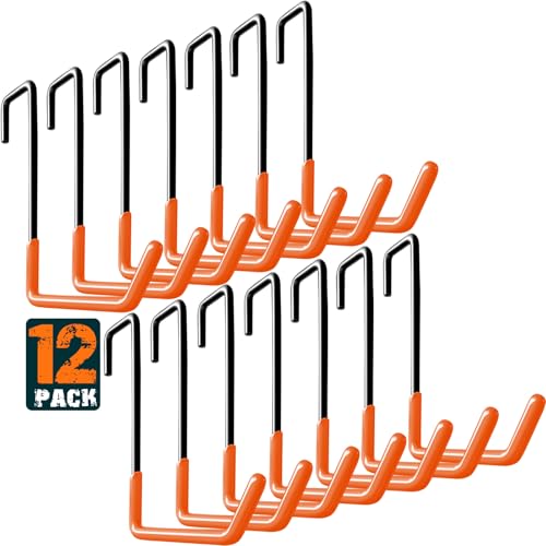 HUPBIPY Rafter Hanger Large S Garage Hooks Bike Storage System Holder Organizer with Non Slip Coating for Organizing Hanging Basket Ladders Bicycle Wheel Ropes and Bulk Items (12Pack Orange)