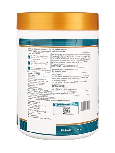 Image of PentaSure Critipep Peptide Diet Powder | Creamy Vanilla Flavor - 400g | 100% Whey Peptide, MCT, Fructose Based Nutritional Supplement Drink | 34 Vital Nutrients | 20g Protein per 100g