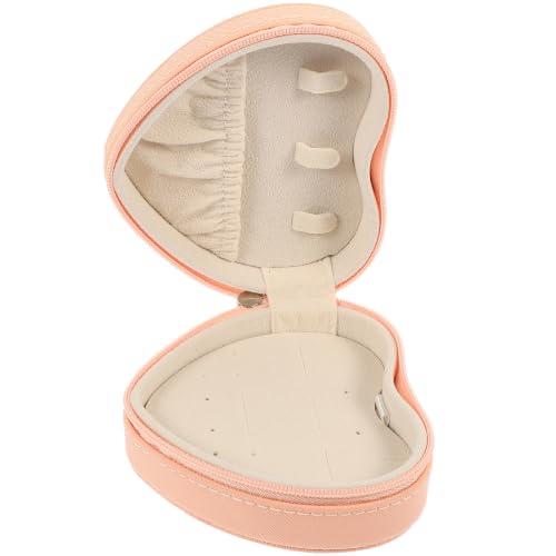 INOOMP Boîte à Bijoux Organisateur Portable en Cuir Pu Rose de Cœur Protection Dommages pour Boucles D'oreilles et Colliers Voyages Sorties