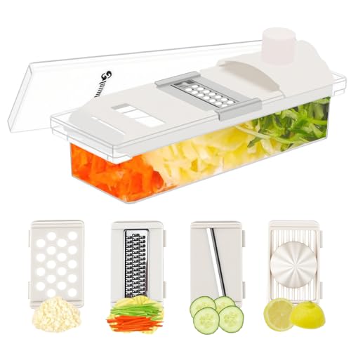 Royomal 5-en-1 Multifuncional Cortador de Verdura Manual, Mandolina de Cocina Profesional, Cortador de Verdura Ralladores de Cocina, Cuchillas de Acero Inoxidable, Patatas Pepinos Frutas