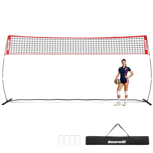Bearwill Volleyball Net, 20FT Portable Volleyball Net for Backyard, Freestanding Volley Ball Set Height Adjustable for Hitting Serving, Volleyball Practice Nets Training Equipment for Indoor & Outdoor