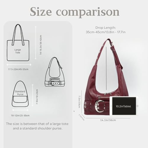 Hobo Bag for Women Vegan Leather Slouchy Tote Bag Vintage Medium Y2K Shoulder Handbag3