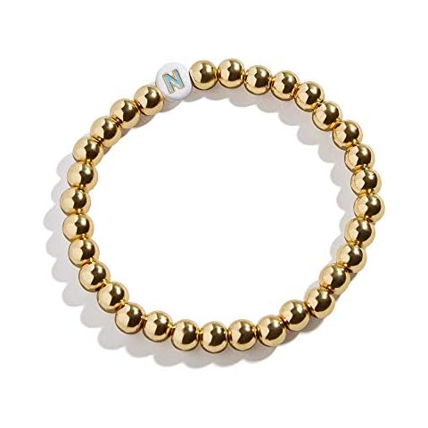 yfigo Letter Initial Beaded Bracelets 14K Gold Plated Best Friend Sister Alphabet Stretch Bracelet Gift for Women Teen Girls Cover
