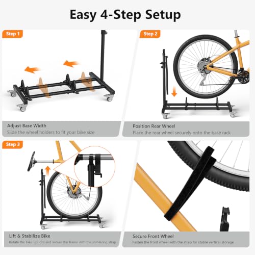 FurniEdge Vertical Bike Stand, (2 Pack) Space Saving Indoor Bicycle Storage Rack with Wheels for Garage & Apartment, Freestanding adjustable Holder Fits Most Road, Mountain & Hybrid Bikes up to 29" by FurniEdge - Image 8