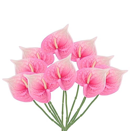 PATIKIL Künstliche Anthurien-Lilien, 33 cm, 10 Stück, permanente Blumenarrangements, Blumenstrauß für Heimdekoration, Braut, Hochzeit, Festival, Party, Hellrosa