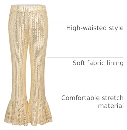 Image of GRACE KARIN Girls Sequin Pants Sparke Trouser Glitter Dance Bell Bottoms 5-14
