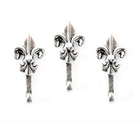 NORMA JEAN DESIGNS Mini Metal Fleur De Lis Wall Decor Hooks, Set of 3, Silver Cover