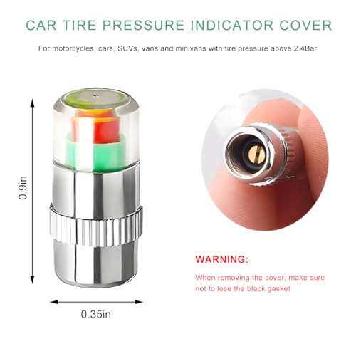 8PCS Tire Pressure Monitor Valve Stem Caps, 2.4 Bar 36PSI Pressure Monitor Stem Covers with 3-Color Eye Alert, Easy to Read Sensor Indicator Tire Valve Cap for Most Car Truck SUV (Silver) - Image 3