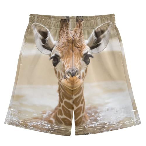 YYZZH Cute Giraffe Baby in Tub Boy Casual Shorts Athletic Shorts Pants with Pockets Multi
