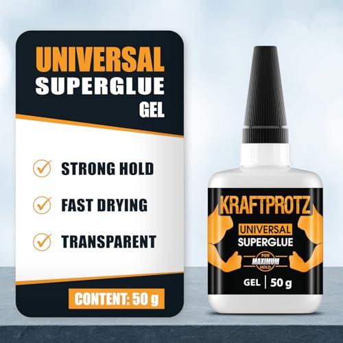 Super Glue Gel – 50 g / 1.75 oz – Extra Strong No-Drip Superglue for Plastic, Metal, Wood & Rubber – Waterproof & Heat Resistant Adhesive – Precision Tip – KRAFTPROTZ
