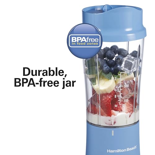 Hamilton Beach Portable Blender for Smoothies With 14 oz. Travel Jar | BPA Free Jar & Lid | Durable Stainless Steel Blades | 300 Watts Peak Power | Personal Smoothie Blender | Blue | 51172G - image 7