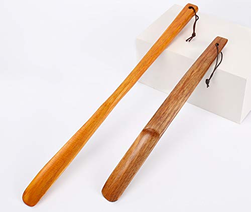 TOOVREN Holz Schuhlöffel/Schuhanzieher Lang/shoehorn/Schuhhorn mit Lanyard, 54&40cm Schuhanziehhilfe mit Langen Griff Schmale Form Schuhpflegeset fuir Mann, Frauen, Kinder und Senioren - 2 Stk Cover