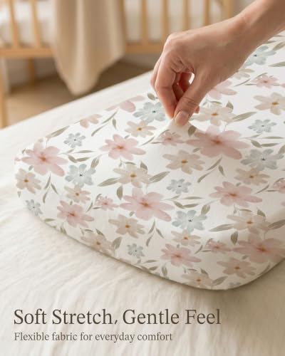 Image of Bassinet Sheets for Baby Girls Boys 2 Pack, Fitted Baby Mattress Sheet for Rectangle, Oval, Hourglass Bassinet Mattress, Breathable Cozy & Universal Fit (Butterfly Dance, Bassinet Sheet)