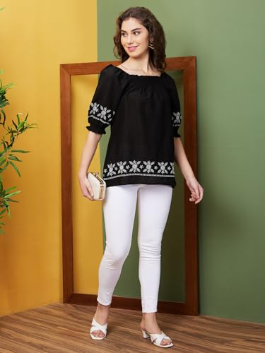 Image of Globus Women Square Neck Floral Print Strappy Peplum Fusion Tunic