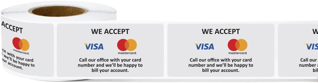 600 Labels, 2 x 1 inch - We Accept Visa Labels, We Accept MasterCard Labels, We Accept Credit Cards Labels / Billing Stickers, We Accept Credit Cards Stickers