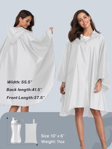 Image of SaphiRose Adult Rain Poncho Waterproof Hooded Zipper Raincoat with Pockets | OEKO-TEX Certified 100% Polyester, Lightweight Packable Storage Pouch, Heat-Sealed Seams, Quick-Dry for Outdoor Hiking