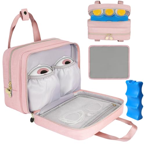 Image of Wearable Breast Pump Bag with Cooler Compartment Compatible with Momcozy M5/S12 Pro, Elvie & Medela Pump in Style, Carrying Case with a Ice Pack & Waterproof Mat for Breast Pump and Accessories,Pink