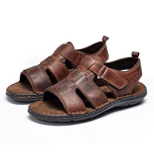 Image of ArcBrothers Men's Premium Leather Sandals - Classic Roman Style Open Toe Sandals - Cushioned Heel, Non-Slip & Sturdy Support
