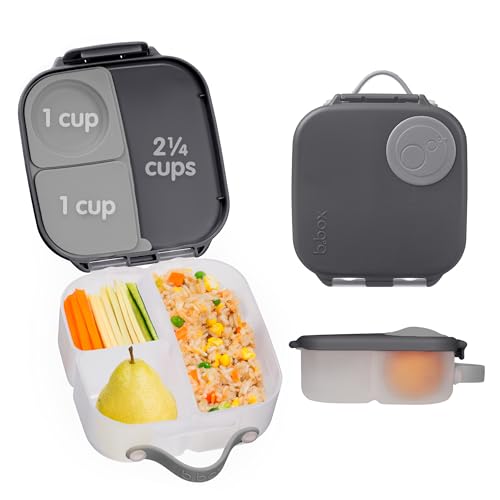 Image of b.box Mini Lunch Box Kids | 4.25 Cup Leak Proof Bento Box for Kids Ages 3+ | 3 Compartment Snack Containers, School Lunch Container, Dishwasher Safe, BPA-Free, PFAS-Free - Graphite