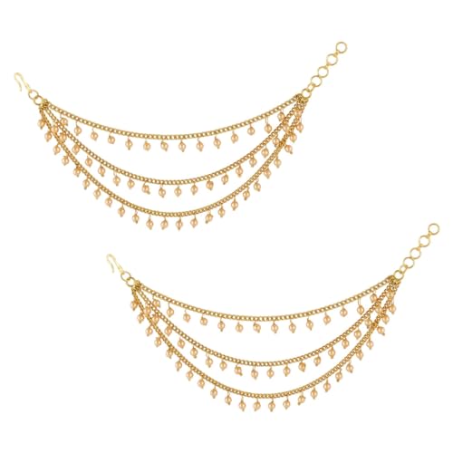 Efulgenz Ear Chains Indian Jewellery Traditional Indian Earrings with Hair Chain Earring Chain Jewelry for Wedding Layered Faux Pearl Charms Ear Chain Earrings for Women