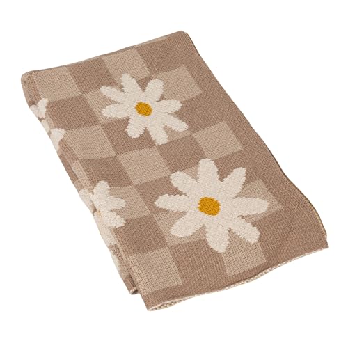 Image of Creative Co-Op Cotton Knit Baby Blanket with Daisies and Check Pattern, Multicolor