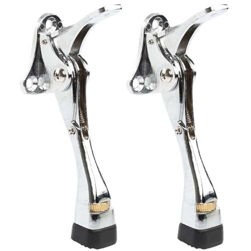 Kickdown Door Stopper 4 Inches - 2 Packs One Touch Adjustable Height Door Stop for The Bottom of Door Aluminum Alloy Metal Door Stopper with Rubber Tip & Wall Protectors for Wide Doors Silver