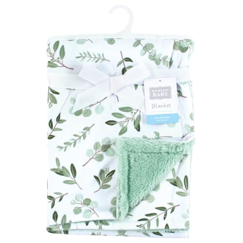 Image of Hudson Baby Plush Blanket with Furry Binding and Back, Eucalyptus, One Size
