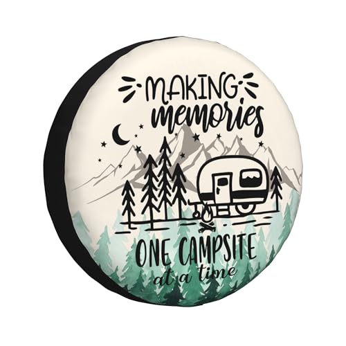 Image of Spare Tire Cover for RV Camper Trailer Making Memories One Campsite at a Time, Weatherproof Universal Wheel Cover for RV Travel Trailer Camper Truck 16inch