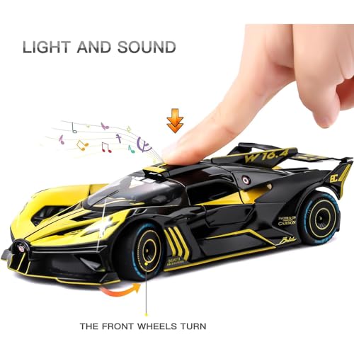 Image of 124 Diecast Car Bugati Bolid Sport Diecast Metal Toy Car for Kids Light Sound Pullback Openable Door
