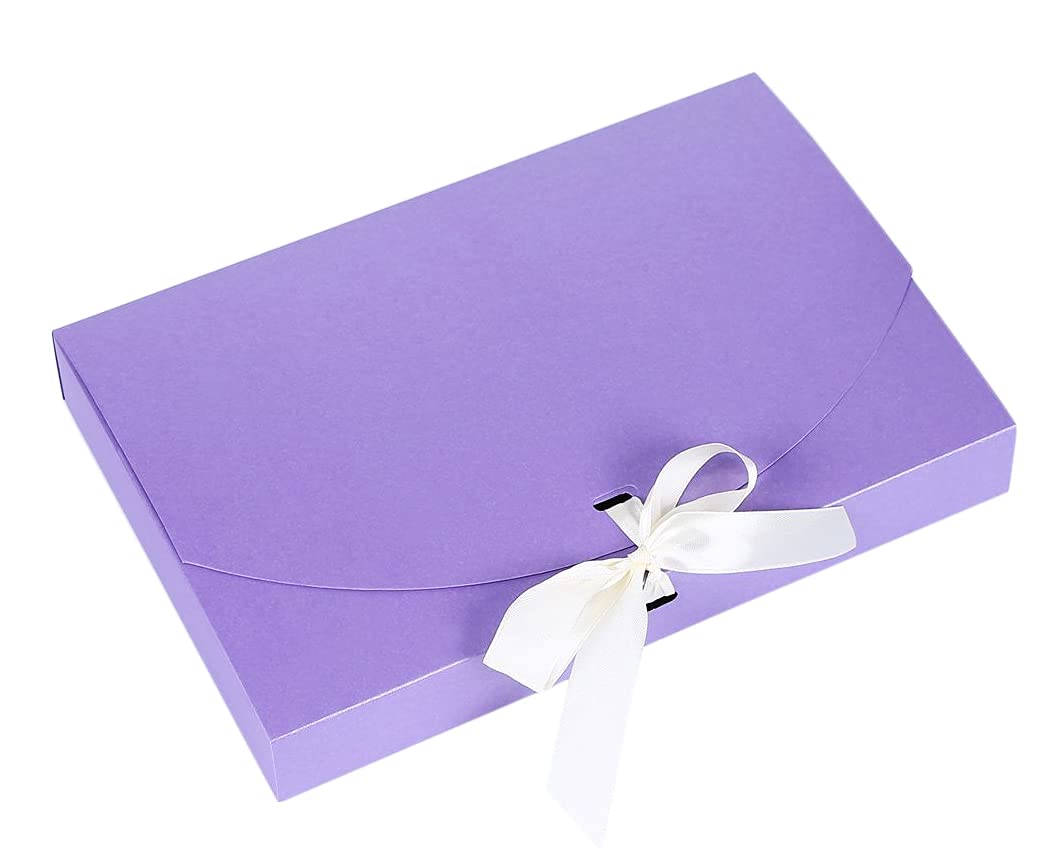 10 Present Gift Boxes, Rectangle Paper Gift Box with Lid & Bow Ribbon, Paper Presentation Boxes for Parties, Christmas, Birthday, Wedding, Packing Dress, Gloves, Scarf, Book