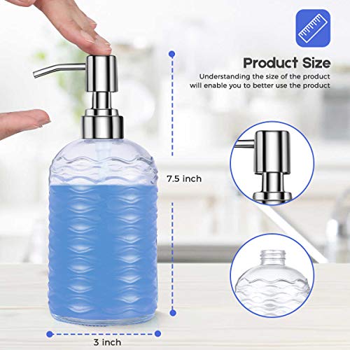 2 Pack Soap Dispenser 16 Ounce Tempered Glass Clear Hand Liquid Soap Bottle Refillable Lotion Dispensers with Rust Proof Pump for Bathroom Countertop Kitchen Sink (Horizontal Stripes) - Thumbnail 3