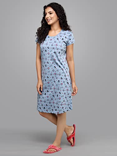 Image of Meerkat Women Short Sleeve Knee Length Cotton Knits Printed Short Nighty /Long Shirt /Midi