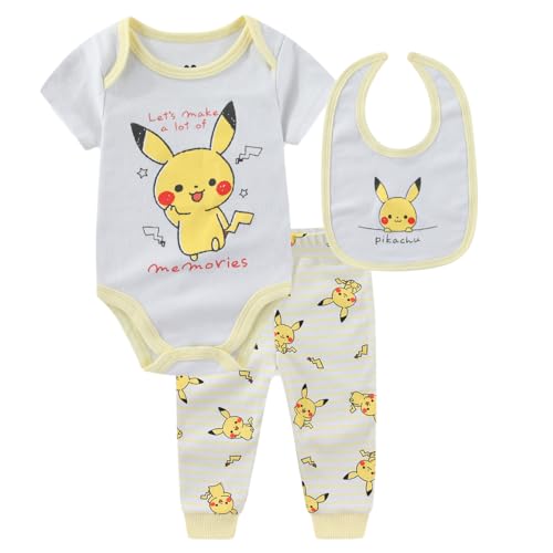 Pokmon Monpoke Baby Boys Bodysuit Bib and Pants 3 Piece Set for Newborn Infants