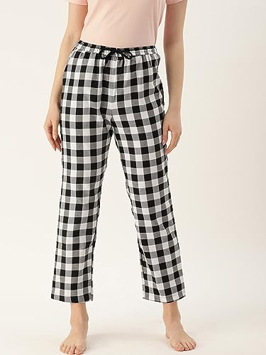 Image of KRYPTIC Women's 100% Pure Cotton Woven Pyjama | Mid Rise Relaxed Fit Full Length Nightwear Pant with Elasticated Drawstring Waistband & Side Pocket | Comfortable Lounge, Sleepwear & Casual Bottom Wear