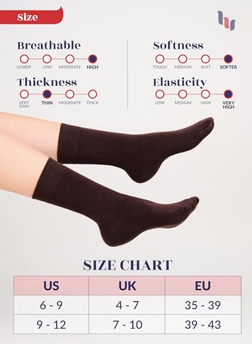 Hugh Ugoli Womens Bamboo Dress Socks, Extremely Soft, Thin, Crew Socks for Business Trouser Casual, Non-Binding, 3-6 Pairs - Image 7