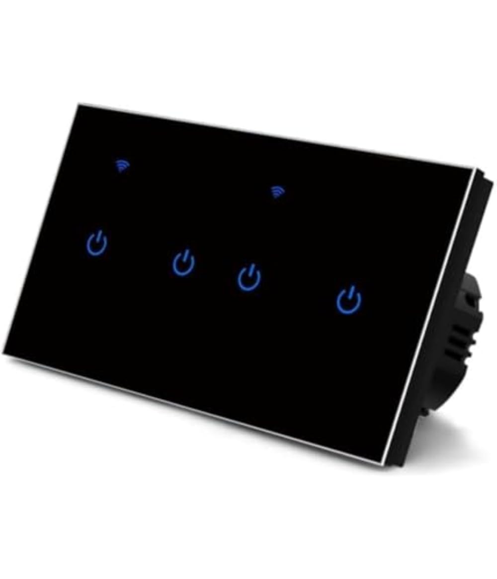 Tuya inteligentny przełącznik WiFi, przełącznik Home-Touch, panel ze szkła hartowanego, kompatybilny z pilotem do domu, głosu, Tuya i Smart Life, czarny, 1 sztuka (4-biegowy, czarny)