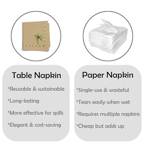 Image of R home Premium Embroidered Cotton Table Napkins Set of 6 Reusable Cloth Dinner Napkins Soft Washable Dining Table Linen Elegant Kitchen Coffee Table Decor (R home Desert Palm, 40X40 CM)