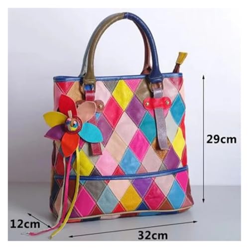 Sac en cuir patchwork de luxe à haut-poignée et finitions artisanales