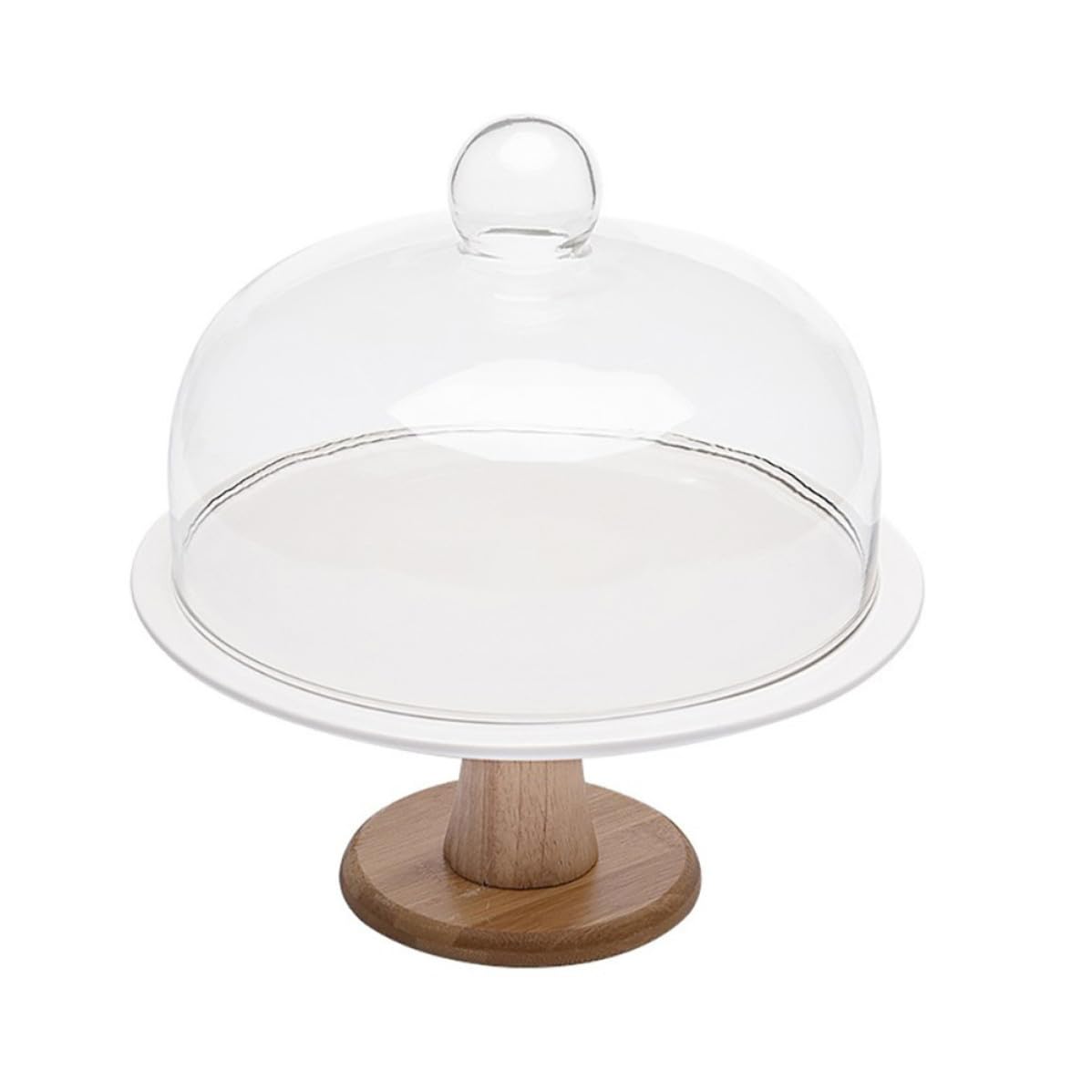 Alzatina per Dolci con Coperchio Grande in Vetro Ceramica | Muffin e Pasticceria, per Matrimoni e Compleanni, Supporto Decorativo in Legno