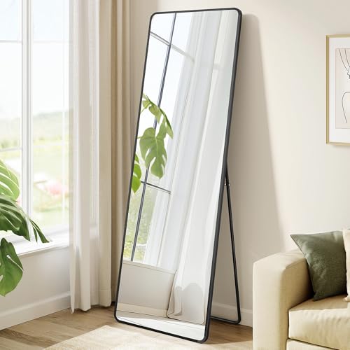 SONGMICS Ganzkörperspiegel, 160 x 50 cm, rechteckiger Standspiegel, Rahmen aus Aluminiumlegierung, Hartglas, für Schlafzimmer, Wohnzimmer, Garderobe, tintenschwarz LFM030B01