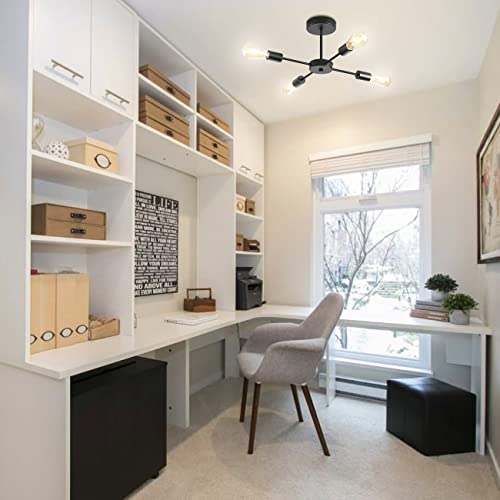 Anwio 4 Lights Sputnik Chandelier, Semi Flush Mount Ceiling Light Fixture, Mid Century Vintage Industrial Modern Pendant Lights For Bedroom Dining Room Kitchen Living Room Farmhouse, Black #TOP6