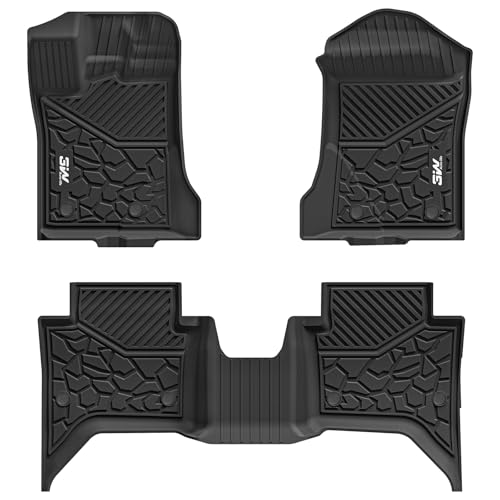 3W Floor Mats Fit for Ford Ranger SuperCrew 2024-2025 2026 1st & 2nd Row TPE Car Accessories Custom Fit All Weather Car Liner for Ford Ranger Black