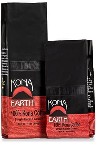 KONA EARTH - Premium, 100% Kona Coffee, Dark Roast, Farm-Fresh Whole Coffee Beans, Micro-Batch-Roasted, 1 lb., Pack of 1