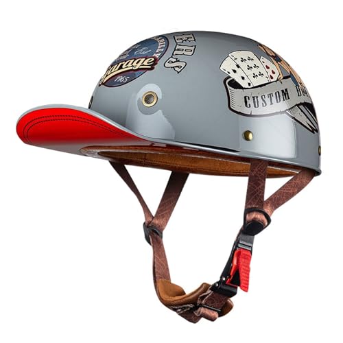 Mezzo Casco Jet Moto Retrò Casco Scodella Portatile, ECE Omologato Mezzo Elmetto da Moto Retrò per Uomo Donna Biker Cruiser Scooter Touring H,M