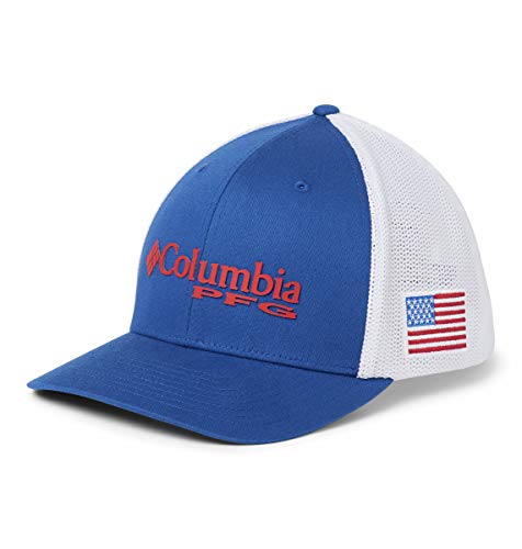 Columbia Unisex PFG Mesh Ball Cap, Mountain Blue/Us Flag, S/M