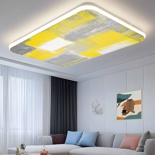 Wowouhiya 3 Pack Fluorescent Light Cover for Ceiling Lights, Yellow Grey Magnetic Classroom Light Filters 4x2 Feet, Rustic Mottled Oil Painting Abstract Texture Decorative Ceiling Shade Panel