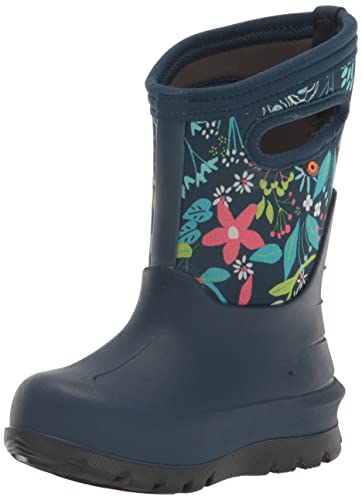 Bogs Kids Neo Classic Boot, Cartoon Flowers Print - Ink Blue, Size 9 Little Kid