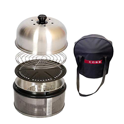 Cobb Premier Portable Grill, BBQ Charcoal, Stainless Steel, Dishwasher Safe, Includes Bag & Roast Rack