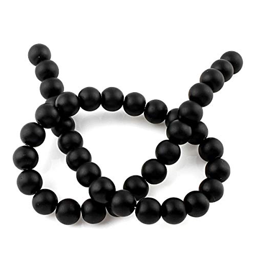 Frosted Glass Beads Set of 3 Strands Round Bead Set 8 mm 6 mm 4 mm Frosted Matt Iced Glass Beads for Threading (Black) - Image 2