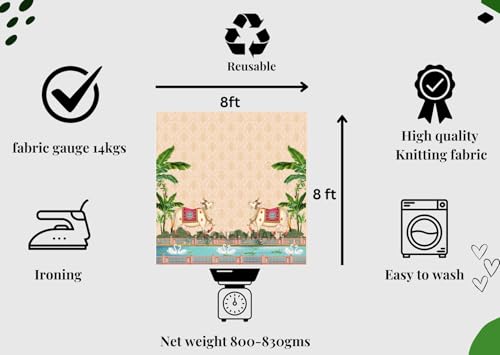 Image of pichwai Backdrop Cloth for Decoration | Pooja Backdrop Cloth| Background Decoration Cloth 8 /8 ft (Beige Colur Two Cow(8 8 FT)) bhogi Pallu Decorations